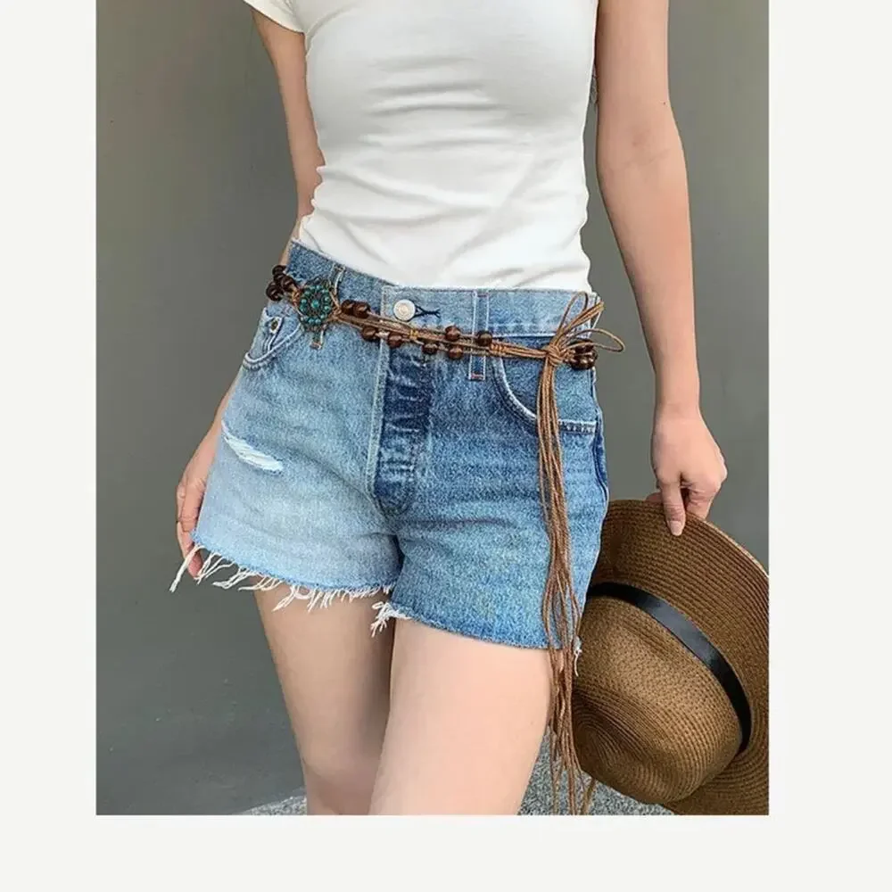 Boho Chic Wood Bead & Cord Tie Waist Belt